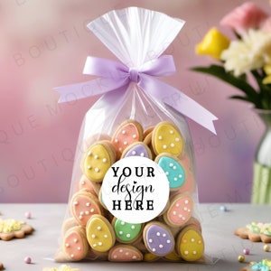 Round Tag Mockup, White Sticker Label Mockup, Easter cookie favor mockup, White sticker Spring mockup, Spring favor sticker mockup PNG