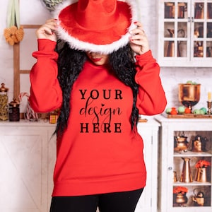 Gildan 18000 Mockup, Gildan Red Sweatshirt Mockup, Gildan Red, 18000 Red, Sweatshirt Mockup, Christmas Mockup, Christmas Sweater Mockup