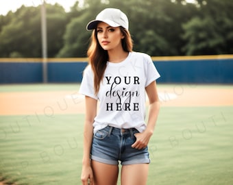 Baseball white shirt model mockup, baseball tshirt mockup, bella canvas, white shirt baseball mockup, Model mockup, PNG, Baseball Mockup