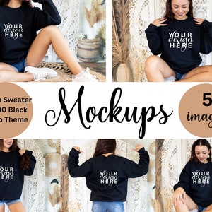 Gildan Model Mockup, Gildan Black Boho Mockup, Gildan Black Sweatshirt Mockup, Gildan Black, 18000 Black, Sweatshirt Mockup, Sweater Mockup