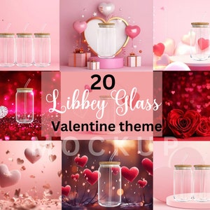 3 Libbey Valentine Glass Mockup, Canva Full Wrap Mockup, Drag and drop Mockup, Clear 16oz Libbey glass Mockup, 20 Editable Mockups Canva