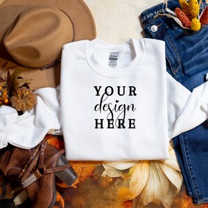Gildan 18000 Mockup, Gildan White Sweatshirt Mockup, Gildan White, 18000 White, Fall Sweatshirt Mockup