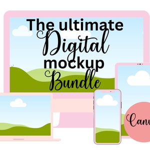 Digital Mockup Bundle, Computer mockup, Phone mockup, tablet mockup, Digital Instagram Mockups, Pink computer mockups, Drag and Drop Canva