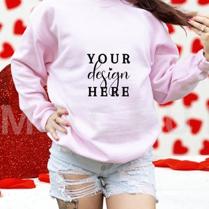 Gildan 18000 Mockup, Gildan Light Pink Sweatshirt Mockup, Gildan Light pink, 18000 Pink, Valentine Sweatshirt Mockup, Gildan Model Mockup