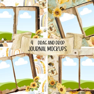 Junk Journal Mockups, Journal Mockup, Vintage Junk Journal Mockup, Bumblebee Journal Mockup, Junk journal Drag and Drop Canva Mockup