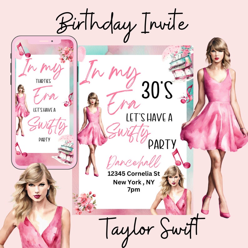 Taylor Swift Birthday Invitation, Video Digital Invitation, 5 7 Taylor