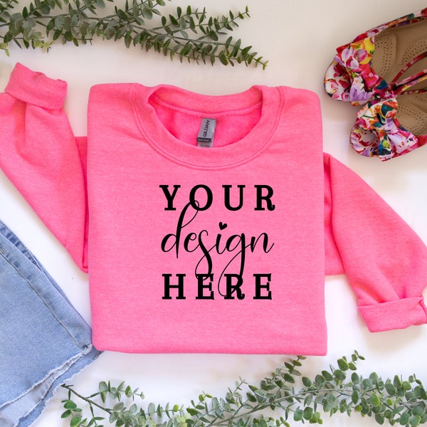 Gildan 18000 Mockup, Gildan Safety Pink Sweatshirt Mockup, Gildan Safety pink, 18000 Safety Pink, Valentine Sweatshirt Mockup