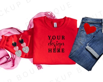 Red 18000 Valentine Mockup, Gildan Red Sweatshirt Mockup, Gildan Red, 18000 Red, Valentine Sweatshirt Mockup, Valentine Sweater