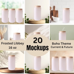 Libbey Boho Frosted Mockup, Canva Full Wrap Mockup, Drag and drop Mockup, Frosted 16oz Libbey glass Boho Mockup, 20 Editable Mockups Canva