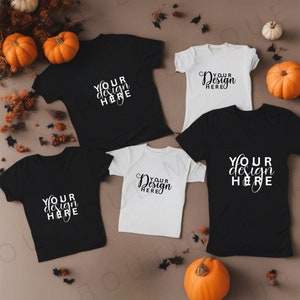 Halloween Shirt Mockup, Family of 5 mockup, White and black Halloween Mockup, Bella and canvas, Halloween Flat lay mockup, tag-less shirts