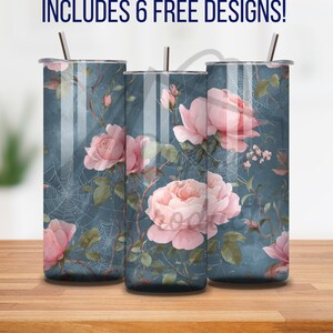 Spooky Garden Rose 20 oz Skinny Tumbler Sublimation Design Digital Download PNG - Includes 6 Free Designs - Instant Digital File Only