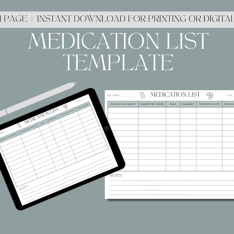 Free Medication List Etsy