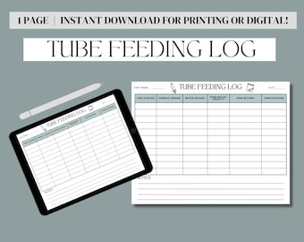 Log sondevoeding, instant download afdrukbare invulbare pdf, sondevoedingsschema, Gtube-log, voedingstracker, digitale download op één pagina