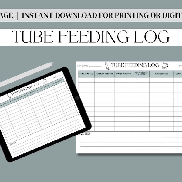 Tube Feeding Log, Instant Download Printable Fillable PDF, Tube Feeding Schedule, Gtube Log, Feeding Tracker, One Page Digital Download