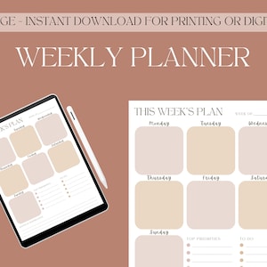 weekly planner, digital weekly planner for work or personal, minimalistic planner, printable weeklyplanner, digital download PDF JPG PNG svg