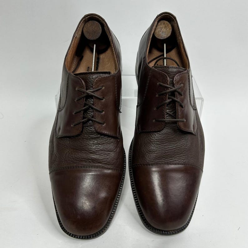 Bruno Magli Mens Dark Brown Leather Cap Toe Oxford Shoes Made in Italy 4388 9.5 image 3