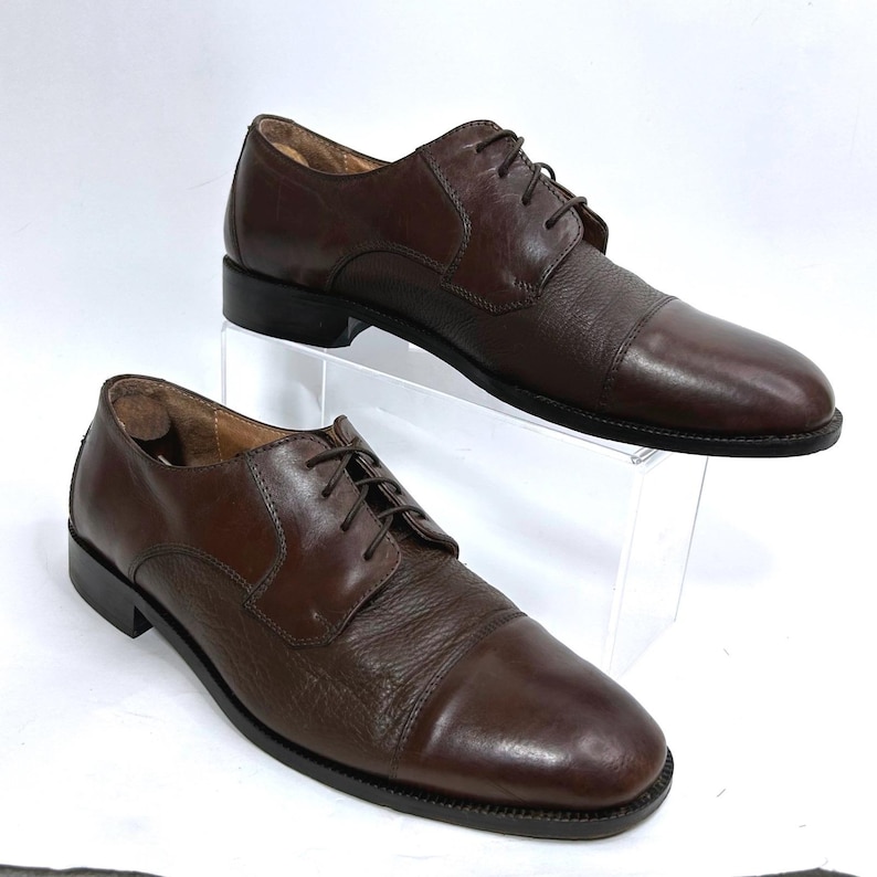 Bruno Magli Mens Dark Brown Leather Cap Toe Oxford Shoes Made in Italy 4388 9.5 image 1