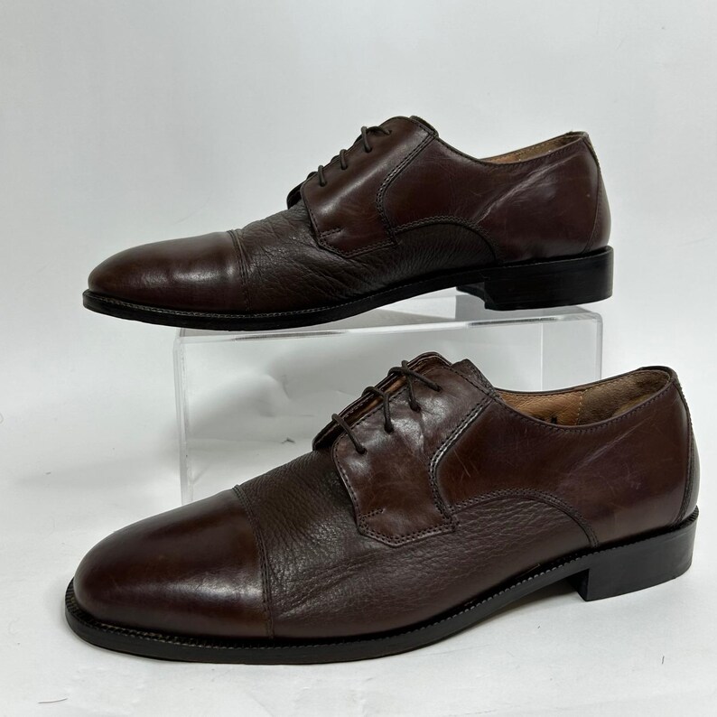 Bruno Magli Mens Dark Brown Leather Cap Toe Oxford Shoes Made in Italy 4388 9.5 image 2