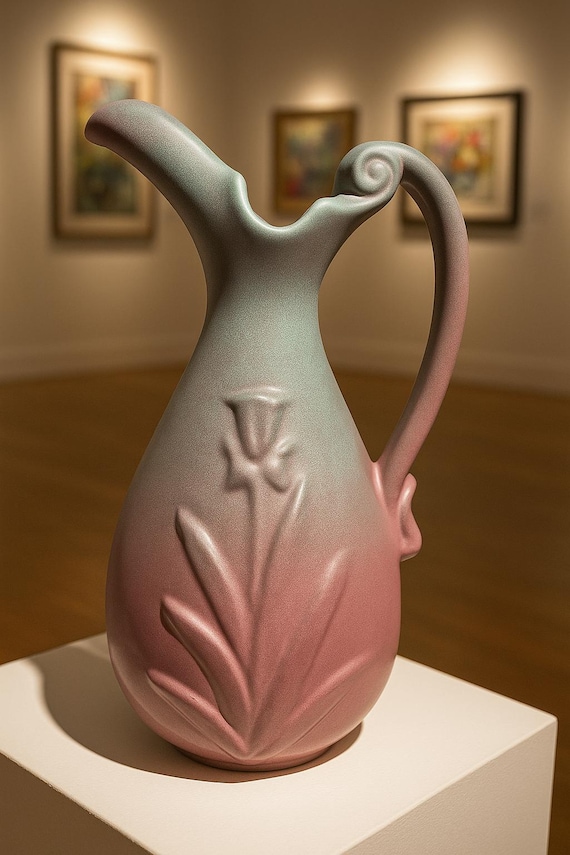 Vintage 1940s Niloak Pottery Ozark Dawn Tulip Pitcher – 10.5