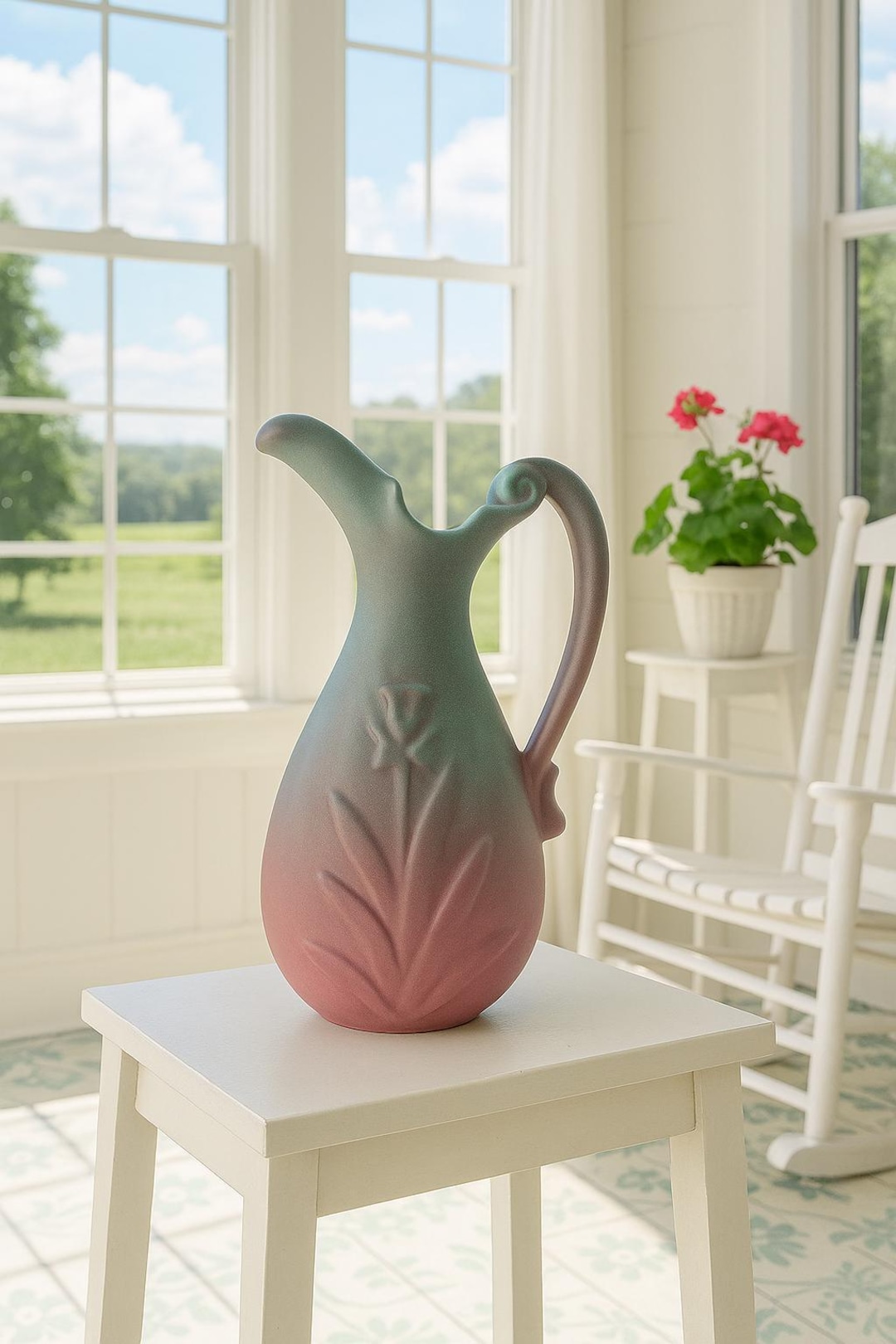 Beautiful.t24■1790+1690×10=18690ヒーリング Vintage 1940s Niloak Pottery Ozark Dawn Tulip Pitcher – 10.5