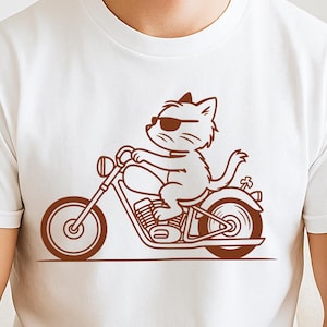 Motorcycle Cat Comfort Colors® Shirt, Biker Cat Crewneck, Funny Cat Biker Gift for Motorcycle Lovers, Motorcycle sweatshirt for cat lovers