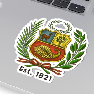 Peru Escudo Nacional Independence Sticker, Peruvian National Crest Est. 1821 Waterproof Vinyl Decal, Patriotic Peruvian Flag Sticker Gift
