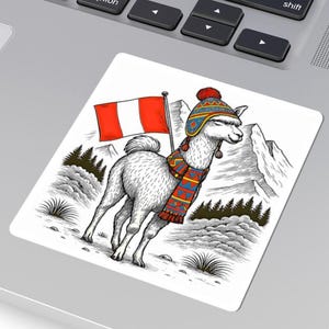 Peru Llama Vinyl Sticker, Vintage Andes Mountain Peruvian Flag Animal Decal, Peru inspired Travel Laptop Sticker, Alpaca Souvenir Sticker