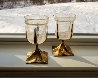 Vintage Brass and "crack glass" Votives