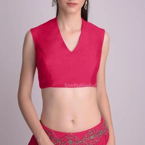 Handmade Pink V- Neck Raw Silk blouse/ Handmade blouse/choli blouse /saree Blouse/ Saree Blouse/White lehenga blouse/ Raw silk Saree Blouse