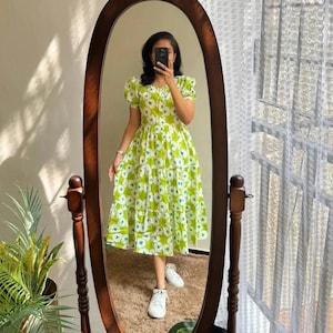 Handmade Rayon fabric floral printed flared green color Kurti/Top in Pure Modal Fabric – Tone to tone Floral Design, Comfortable & Stylish