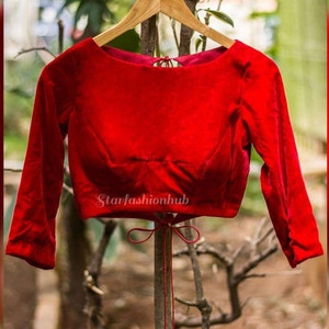 Handmade Red Shade Cotton Silk With 3/4 Sleeve, Round neck Blouse Readymade Blouse Designer Saree Blouse Silk saree blouse / Wedding blouse