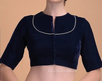 Black Shade in Velvet Handmade Designer Blouse with ZARI LACE in Neckline/ Readymade Saree Blouse/ Green saree blouse/ Raw silk Saree Blouse