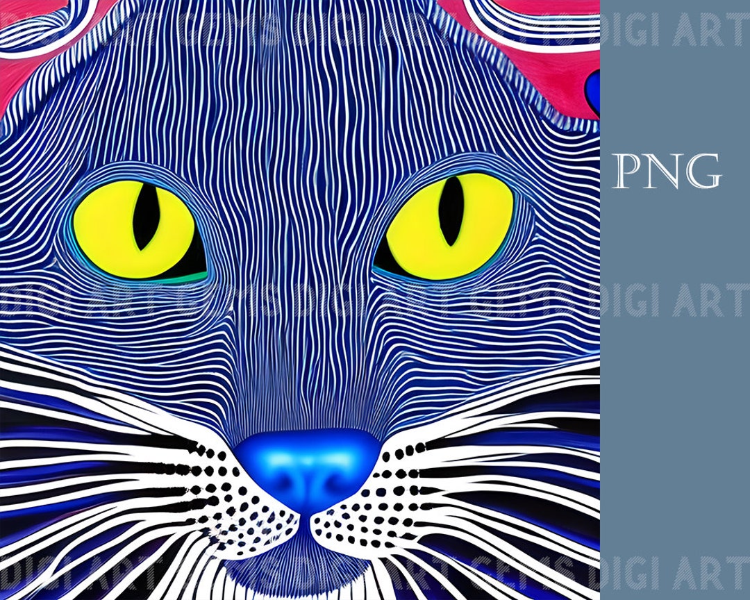 Abstract Yayoi Kusama Style Blue Cat Art for Your Home Etsy