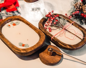 Teigschale Kerze | Weihnachtliche Holzschale Kerze | Bauernhaus Dekor | Holz Dekor | Duftkerzen | 100% Sojakerzen