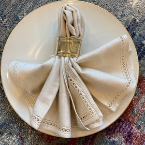 Vintage Taupe Napkins Square Beige Shimmer, Serviettes, Set of 6, Lightly Used