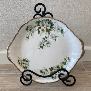 Royal Albert White Dogwood Serving Plate with Handles, Made in England, Bone China, Sandwich Plate, Cake Plate