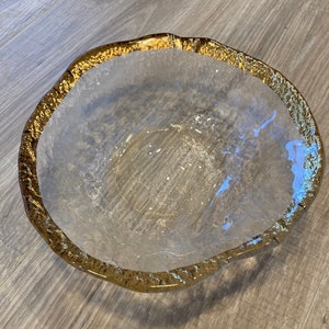 Vintage IVV Glacier Crystal Bowl: 10K Gold Trim, Mid Century Modern