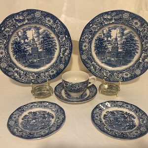 Liberty Blue China Set: England Staffordshire Plates and Teacup