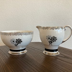 Vintage Cream and Sugar by Royal Standard, Bone China, Made in England, Black and Silver