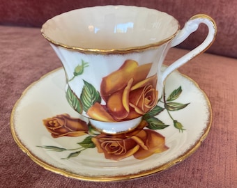 Vintage Orange Rose Teacup and Saucer Set by Paragon, Vintage 1950's Fine Bone China, Made in England, Rare Collector's Teacup, HM the Queen