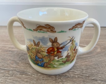 Bunnykins Royal Doulton Children's Mug with Two Handles, English Fine Bone China, Baby Shower Gift, Children's Present, Collectible Keepsake