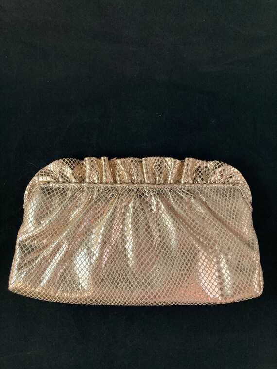 Lauren Merkin Gold Snakeskin Clutch, Leather, Snap