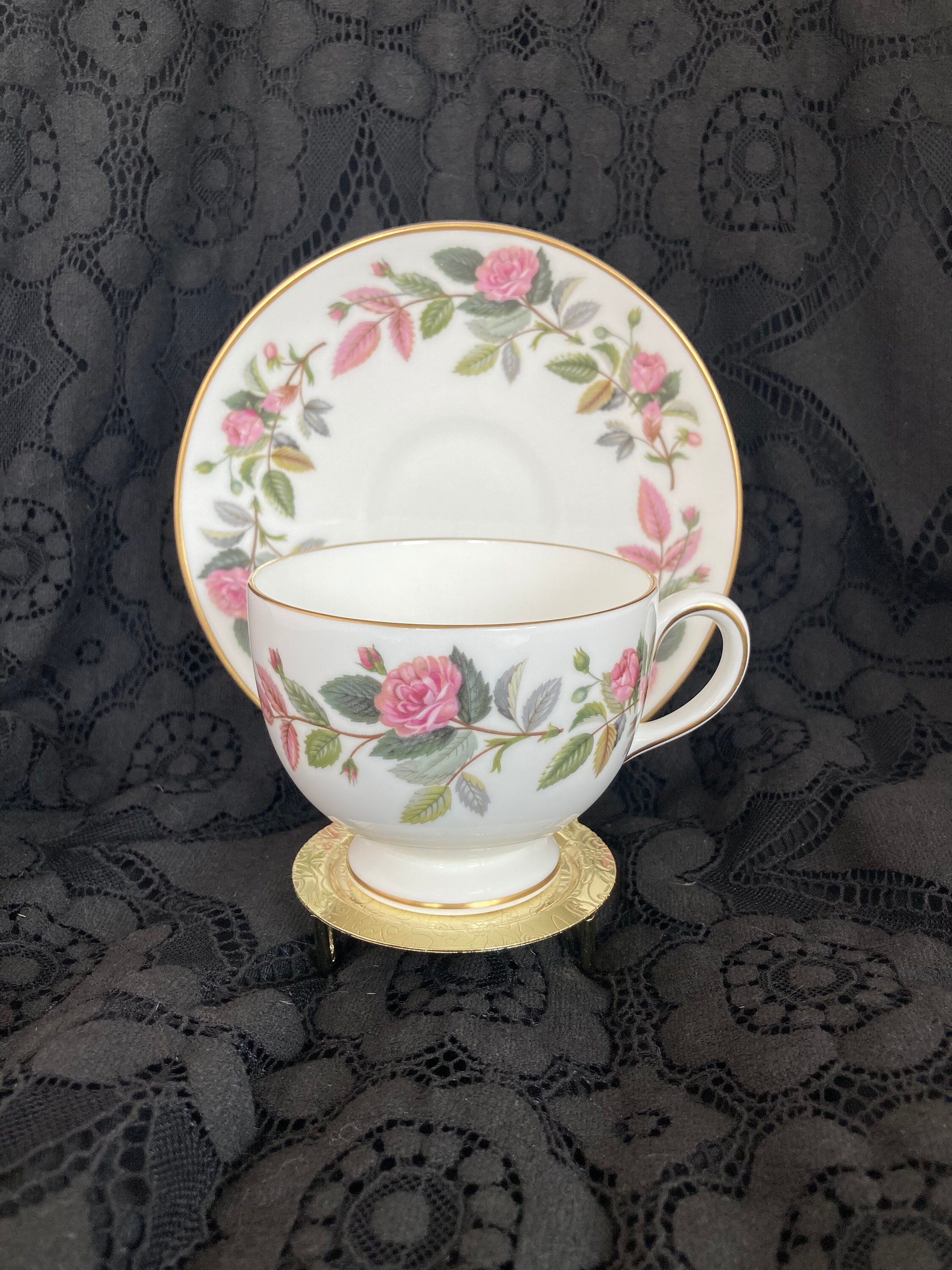 Wedgewood Teacup and Saucer Hathaway Rose, Bone China, Made in