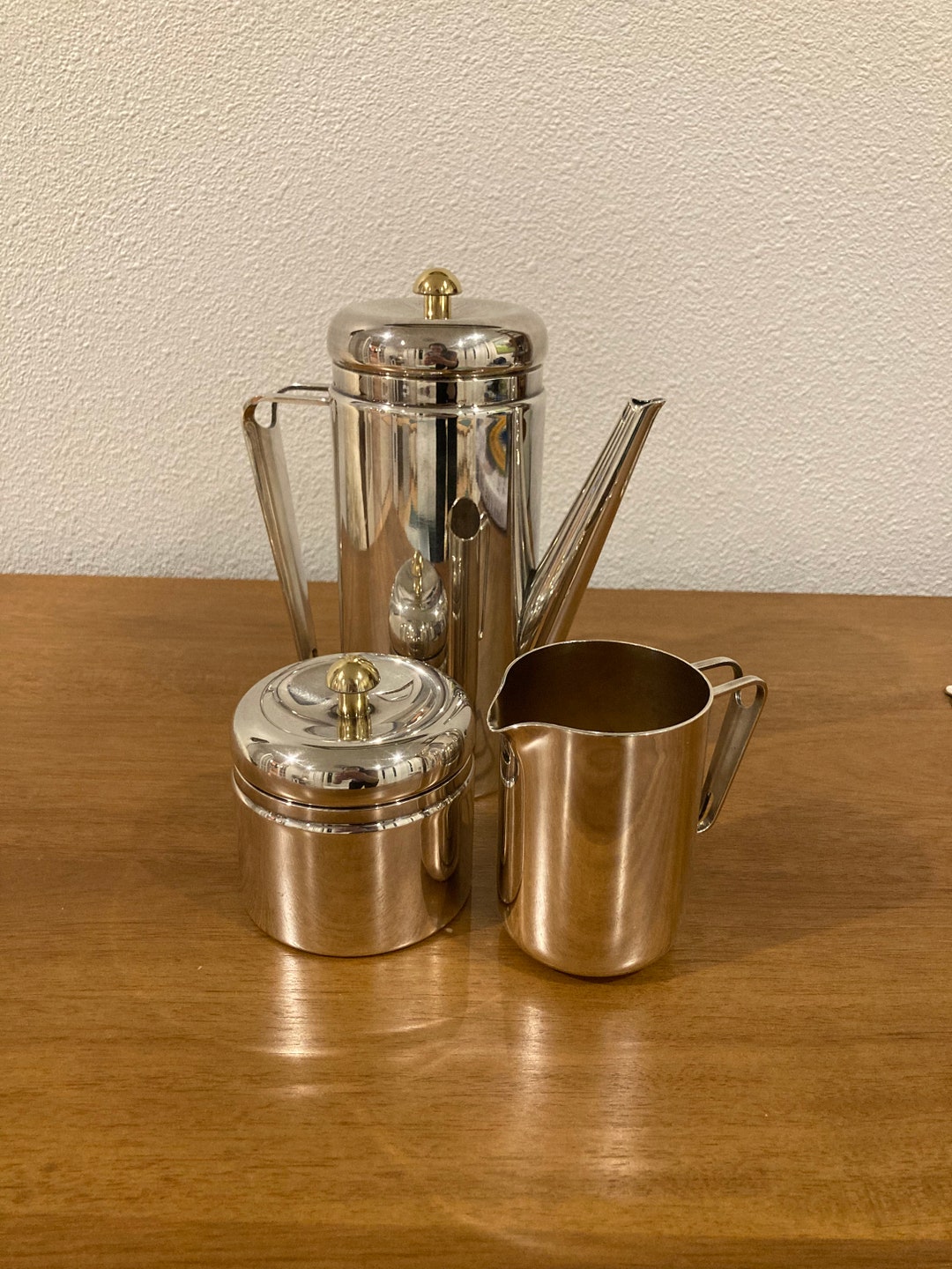 Italian Silverplate and Brass Coffee Service, Signed PM Italy, Coffee