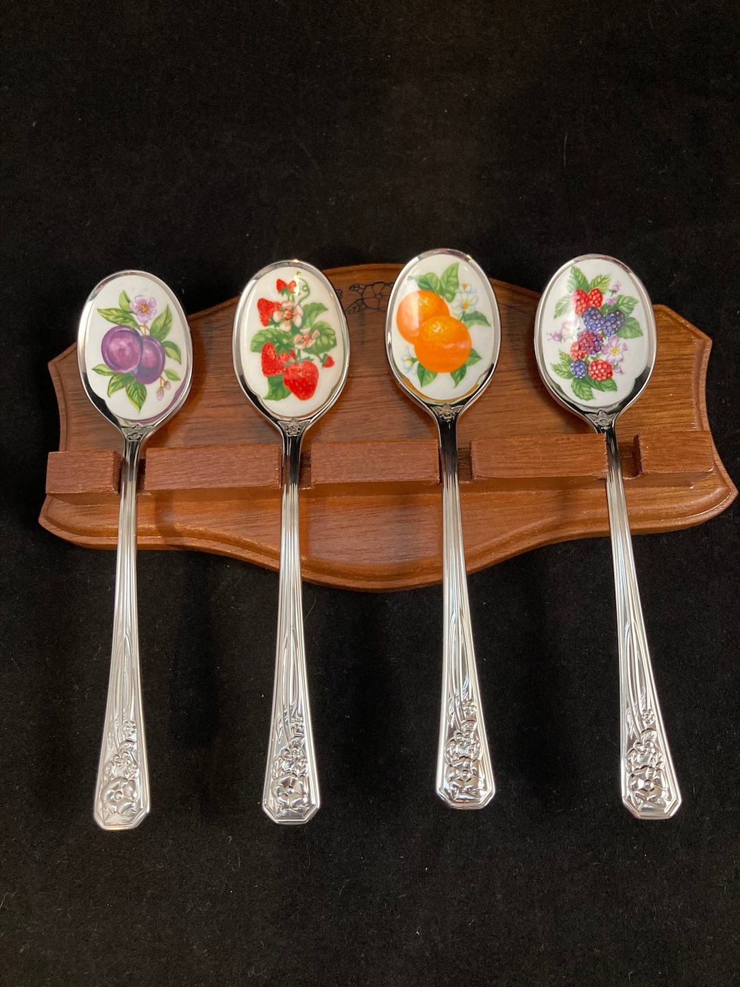 Vintage Avon Fruit Spoons With Rack Set of 4 With Fruit Etsy