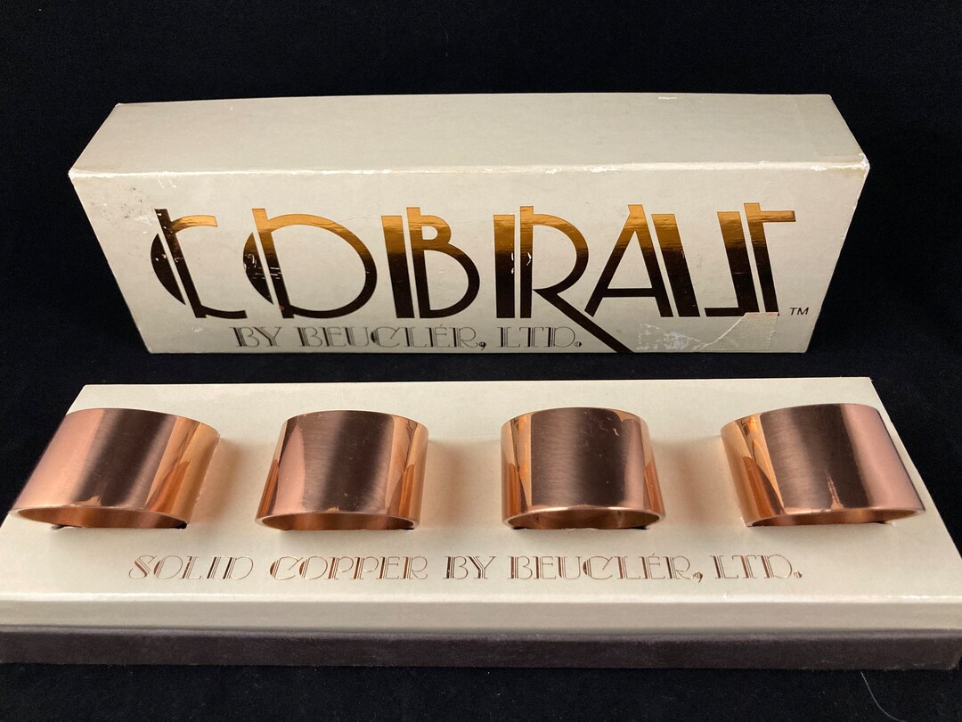 Vintage Copper Napkin Rings Set of 4, Cobras by Beuchler, LTD, Copper