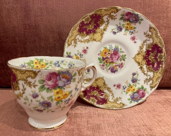 Tasse à thé et soucoupe toscane vintage : porcelaine florale provençale