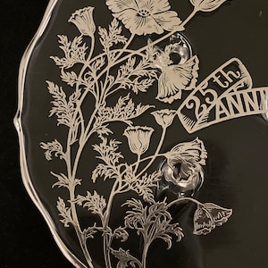 25th Anniversary Glass Footed Dish with Silver Overlay Floral Accents
