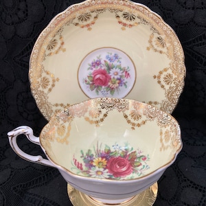 Vintage Yellow and Gold Teacup and Saucer by Paragon, Made in England