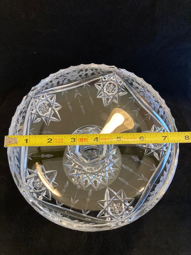 Vintage Crystal Compote Footed Bowl Floral Etched Pattern, Brilliant